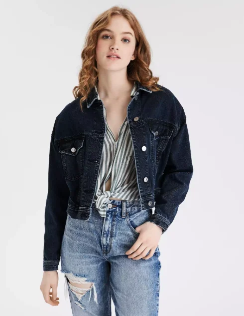 Discount Mania AE CROPPED DARK WASH DENIM JACKET