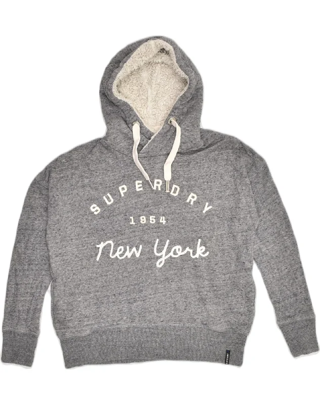 Don't Wait SUPERDRY Womens Oversized Graphic Hoodie Jumper UK 6 XS Grey Polyester