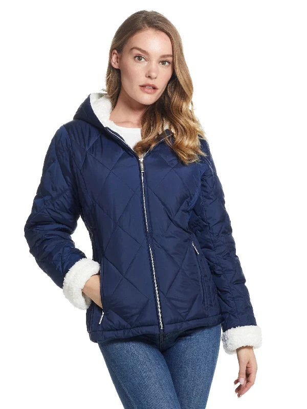Limited Time Offer Sherpa Lined Hooded Ladies Quilted Jacket