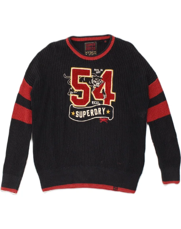 Limited Time Discount SUPERDRY Womens Graphic Crew Neck Jumper Sweater UK 12 Medium Navy Blue