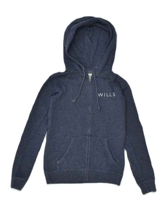 Value Deals JACK WILLS Womens Zip Hoodie Sweater UK 6 XS  Navy Blue Cotton
