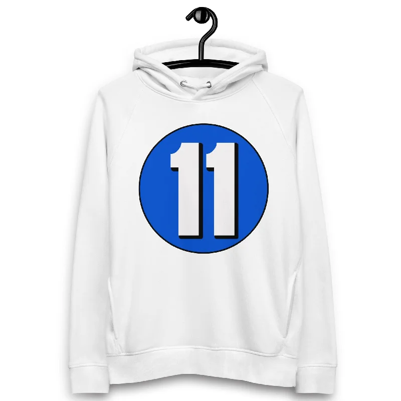 Shop and Save Unisex pullover hoodie: White on Periwinkle 11