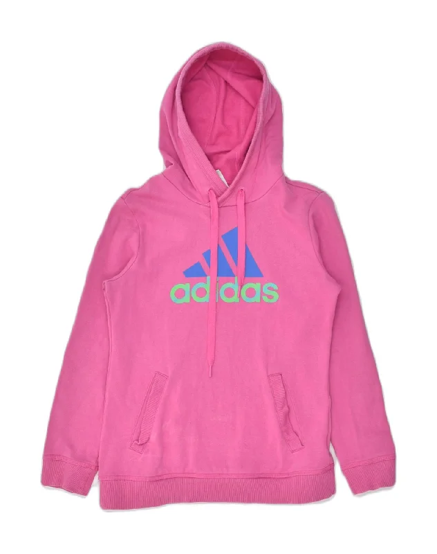 Price Drop Alert ADIDAS Womens Graphic Hoodie Jumper UK  10 Small Pink Cotton