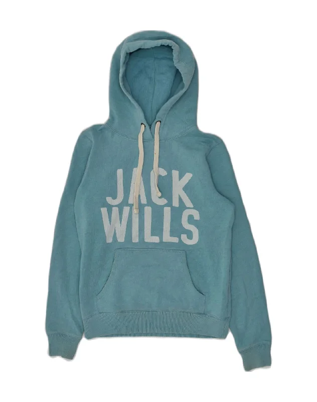 Great Deals JACK WILLS Womens Graphic Hoodie Jumper UK 8  Small Turquoise Cotton