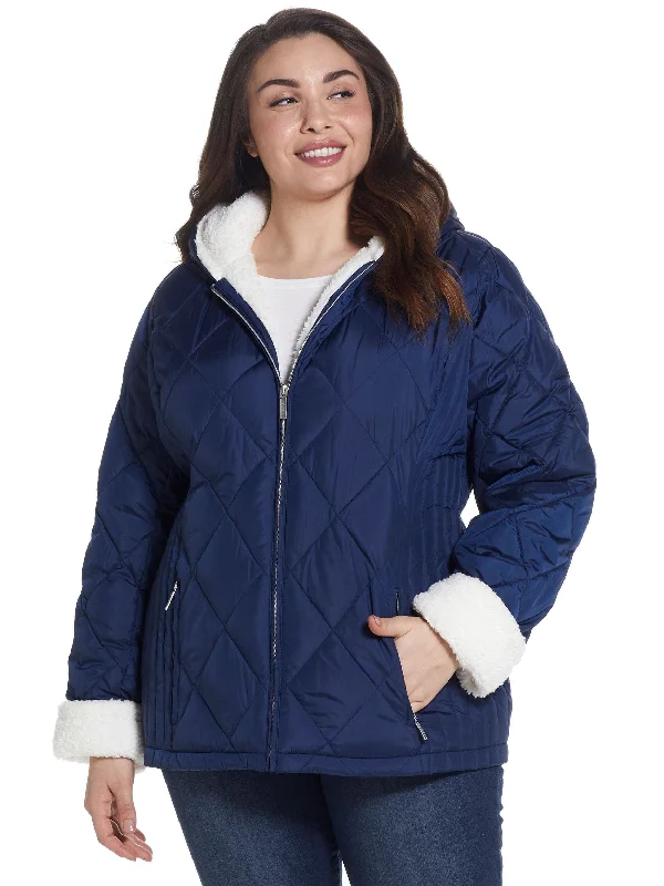 Savings Galore Plus Size Sherpa Lined Hooded Quilted Jacket