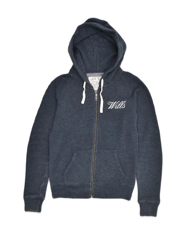 Price Fest JACK WILLS Womens Zip Hoodie Sweater UK 10 Small  Navy Blue Cotton