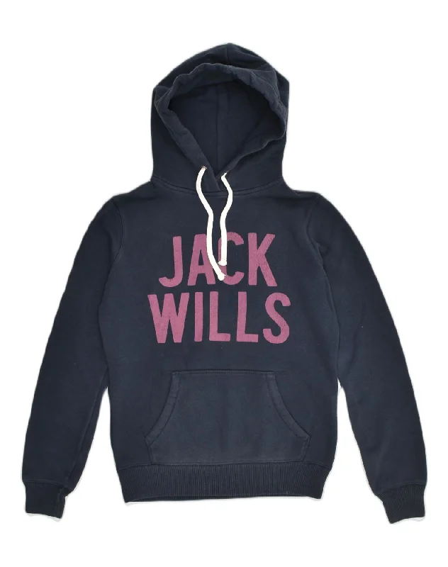 Deal Alert JACK WILLS Womens Graphic Hoodie Jumper UK 6 XS  Navy Blue Cotton