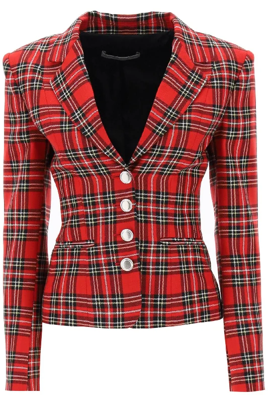 Exclusive Offers Wool Single-breasted Jacket With Tartan Motif  - Black