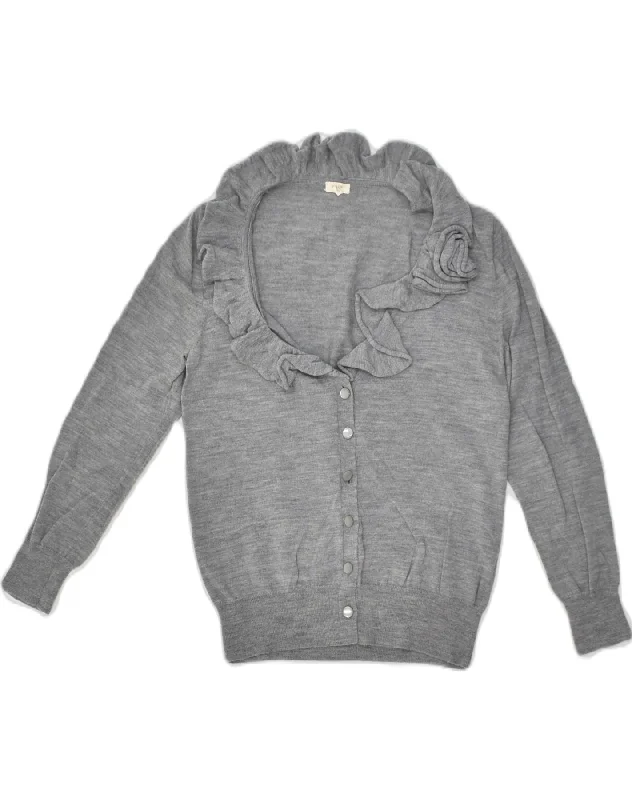 Special Offer J. CREW Womens Ruffle Cardigan Sweater UK 10 Small Grey Wool