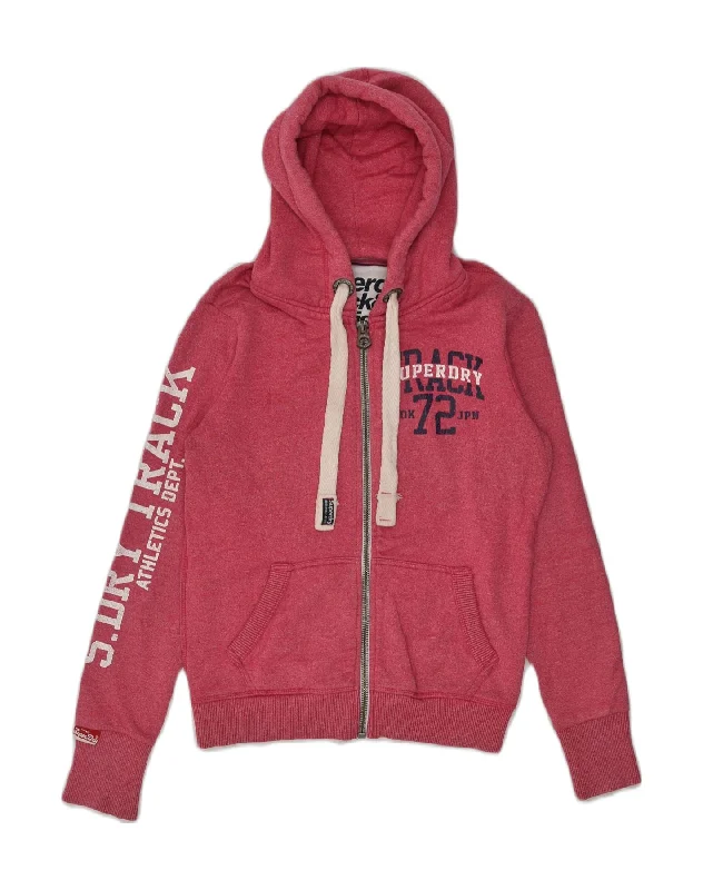 Savings Spectacular SUPERDRY Womens Graphic Zip Hoodie Sweater UK 10 Small Pink Cotton