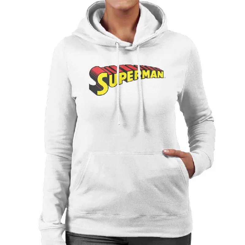 Bargain Bin Superman 3 Dimensional Yellow Logo Women's Hooded Sweatshirt