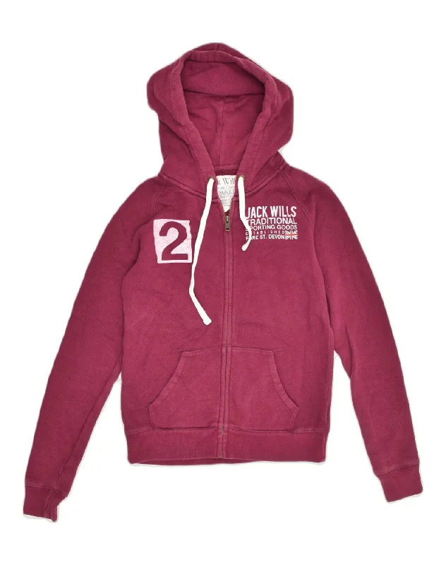 Limited Time JACK WILLS Womens Zip Hoodie Sweater UK 10 Small Pink Cotton