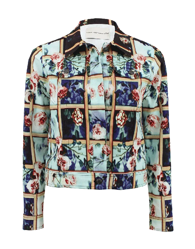 Super Sale Cage Floral Print Denim Jacket