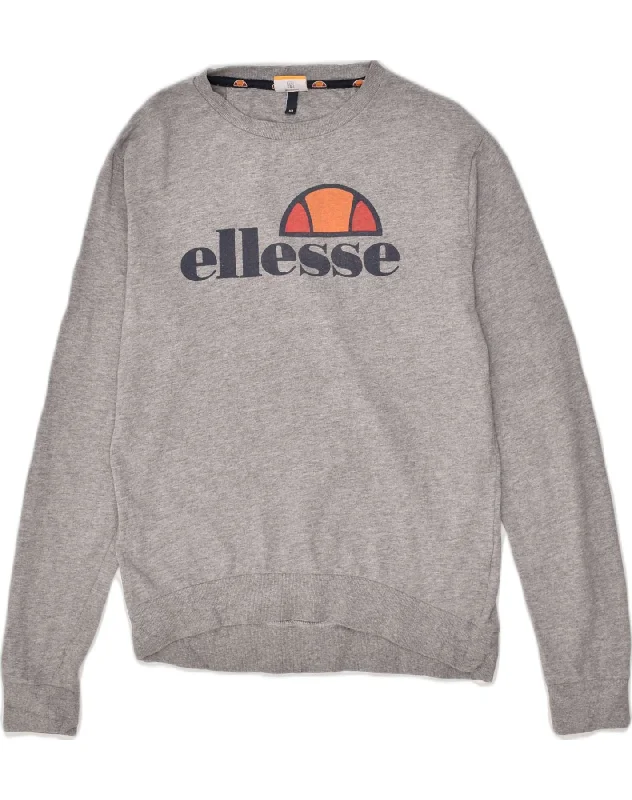 Warehouse Sale ELLESSE Womens Graphic Sweatshirt Jumper US 10 Large Grey Cotton