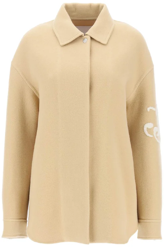 Mega Sale Midi Car Coat With Logo Embroidery  - Beige