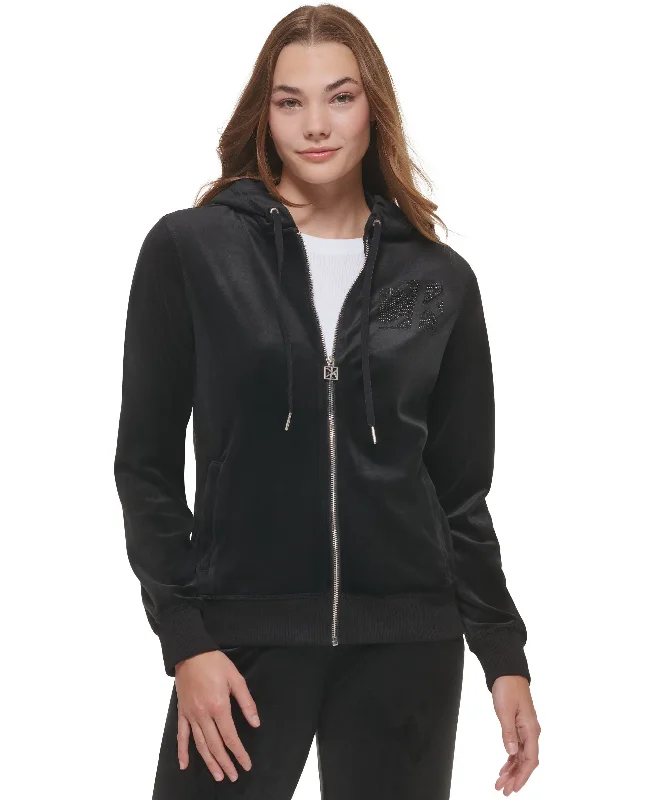 New Arrival Petite Embellished Velour Zip-Front Hoodie
