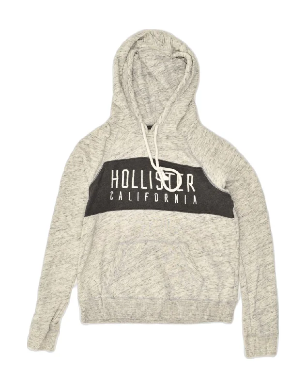 Lowest Price HOLLISTER Womens Graphic Hoodie Jumper UK 12 Medium Grey Colourblock