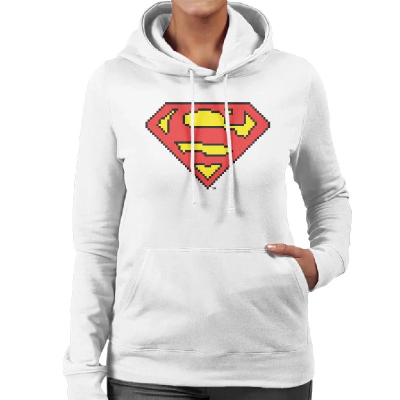 Discount Deals Superman Pixelated Logo Women's Hooded Sweatshirt