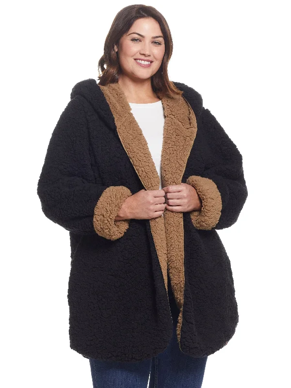 Epic Deals Ladies Hooded Sherpa Fleece Reversible Jacket