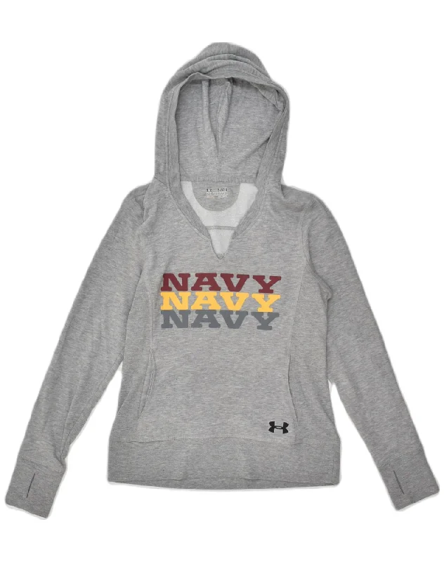 Closeout Sale UNDER ARMOUR Womens Graphic Hoodie Jumper UK 12 Medium Grey Cotton