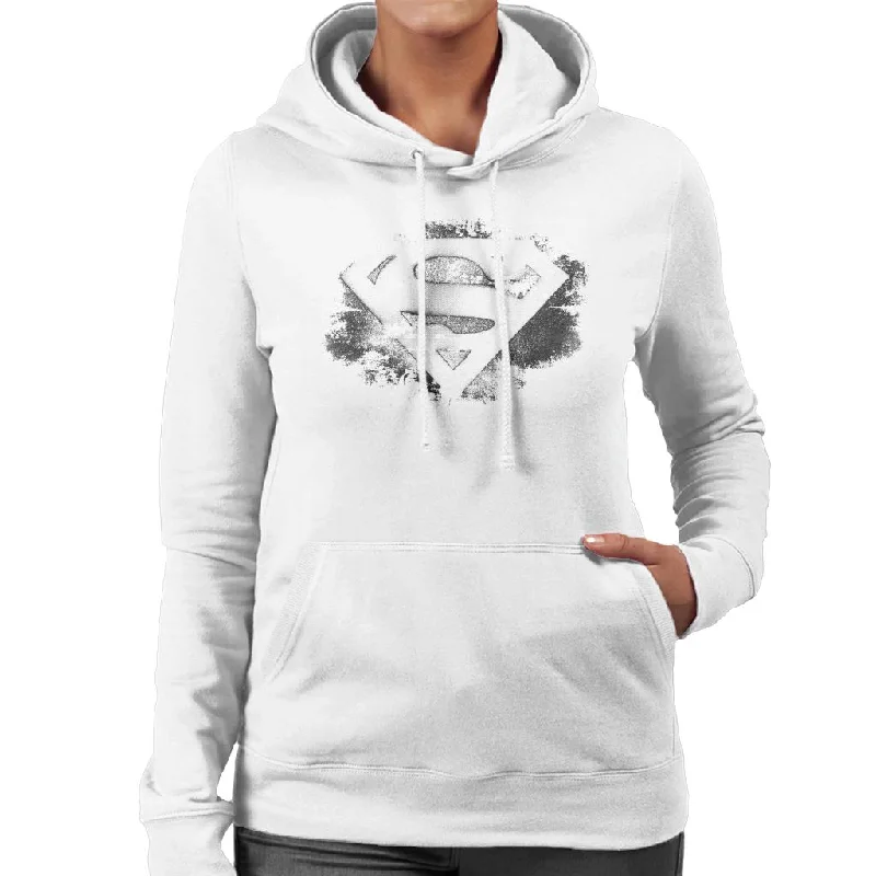 Discount Days Superman Faded Black And White Logo Women's Hooded Sweatshirt