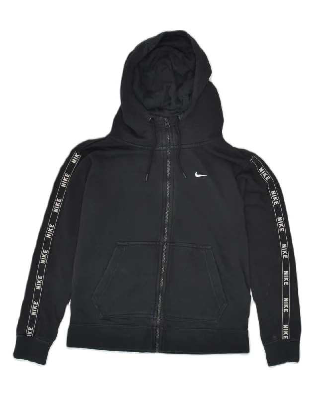 Daily Deals NIKE Womens Loose Fit Graphic Zip Hoodie Sweater UK 6 XS Black Cotton