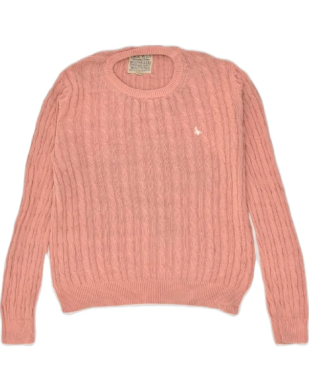 YEAR-End Clearance JACK WILLS Womens Crew Neck Jumper Sweater UK 14 Large Pink Cotton