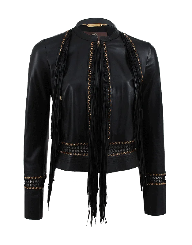 Deep Discounts Long Sleeve Fringe Leather Jacket