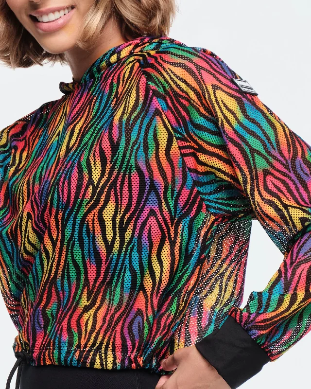 Instant Discount Funscape Crop Mesh Pullover Hoodie