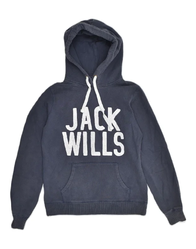 Price Break JACK WILLS Womens Graphic Hoodie Jumper UK 10 Small  Navy Blue Cotton