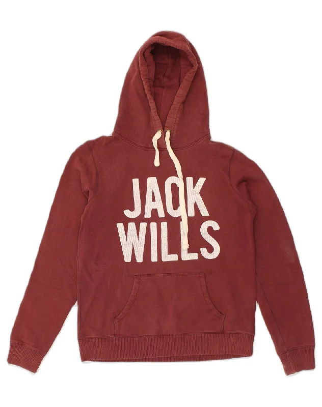Savings Galore JACK WILLS Womens Graphic Hoodie Jumper UK 12 Medium Maroon Cotton