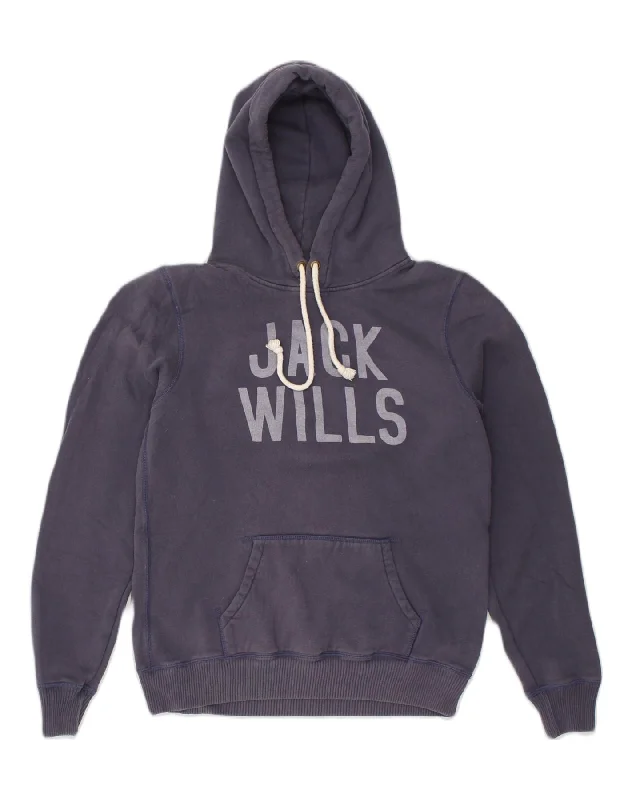 Special Discount JACK WILLS Womens Graphic Hoodie Jumper UK 14 Medium Navy Blue Cotton