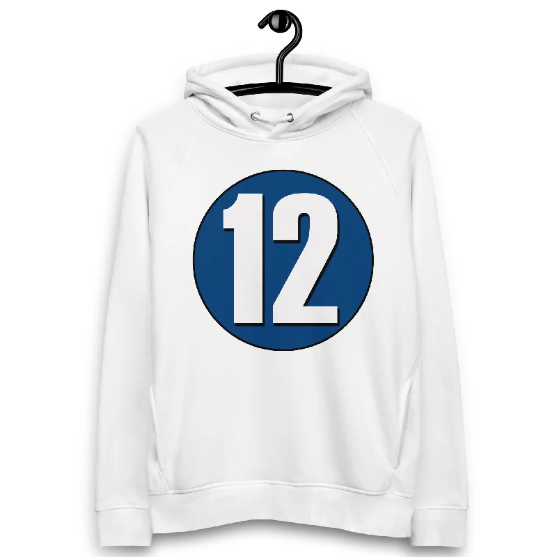 Clearance Event Unisex pullover hoodie: White on Navy Blue 12