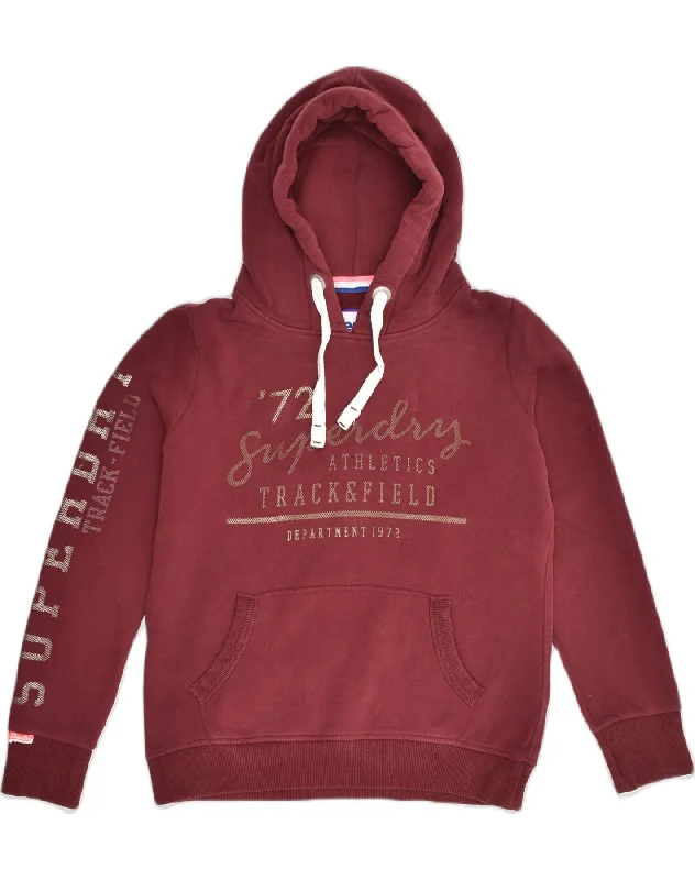 Discount Extravaganza SUPERDRY Womens Graphic Hoodie Jumper UK 12 Medium  Maroon Cotton