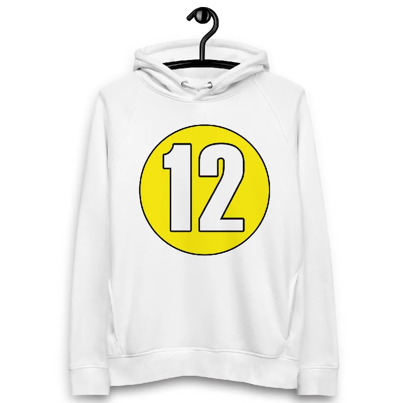 Bonus Savings Unisex pullover hoodie: White on Yellow 12