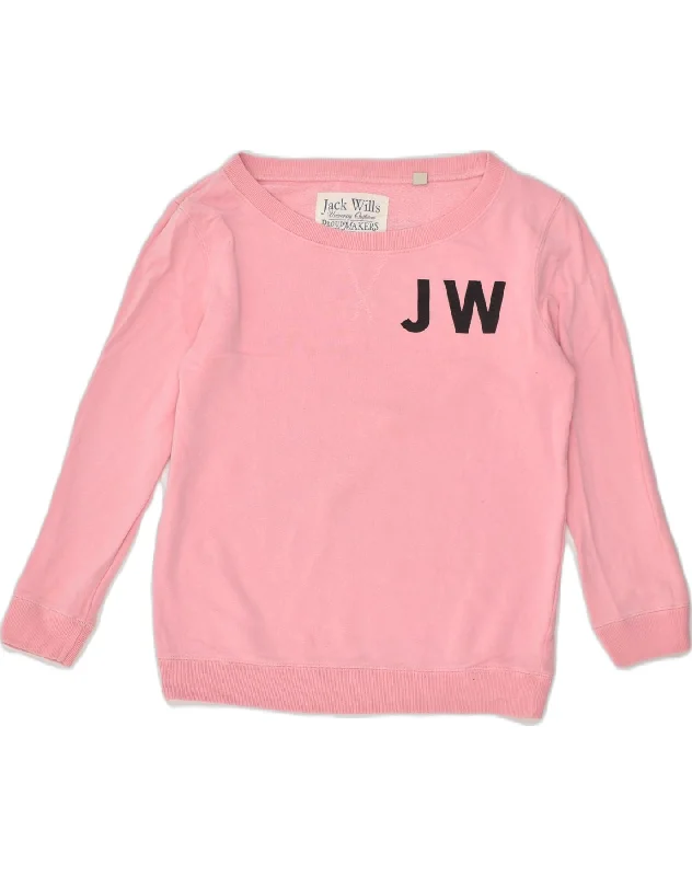 Clearance Sale JACK WILLS Womens Graphic Sweatshirt Jumper UK 8 Small  Pink Cotton