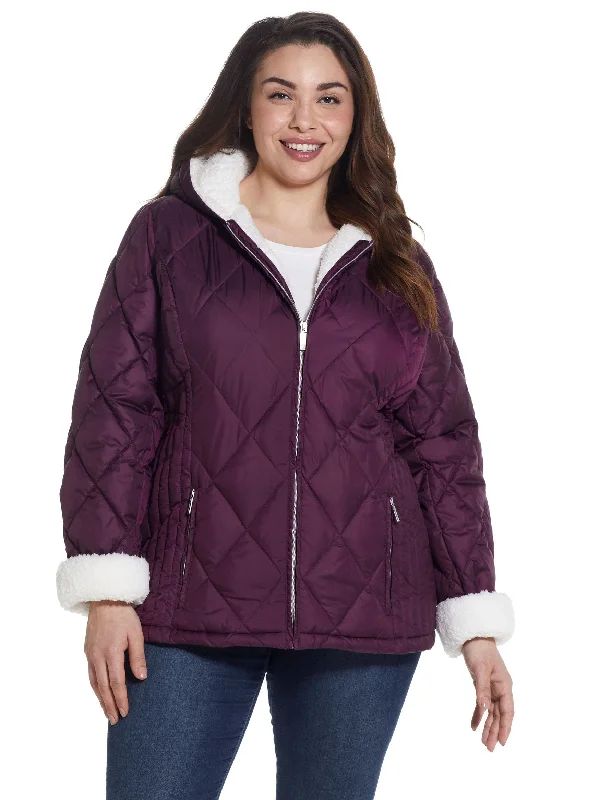 Shop and Save Plus Size Sherpa Lined Hooded Quilted Jacket