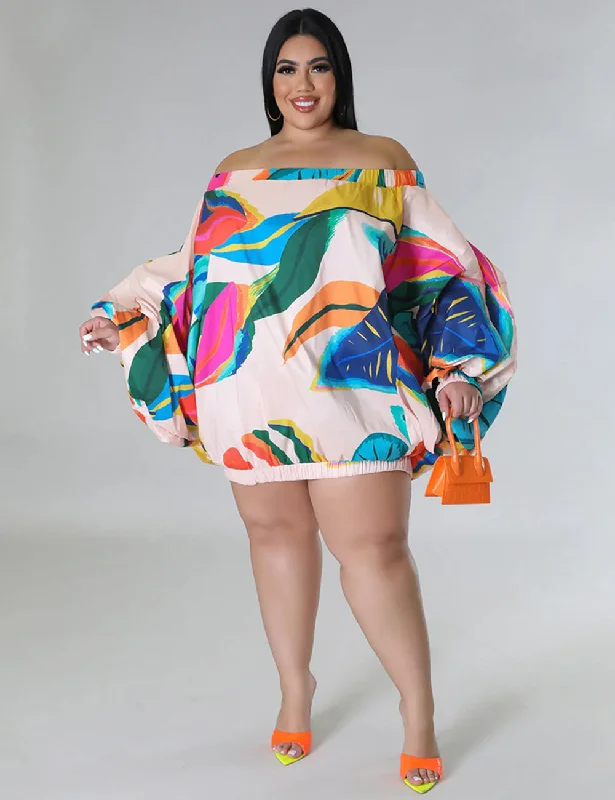 Deal Explosion Women Plus Size One Shoulder Loose Printed Dress