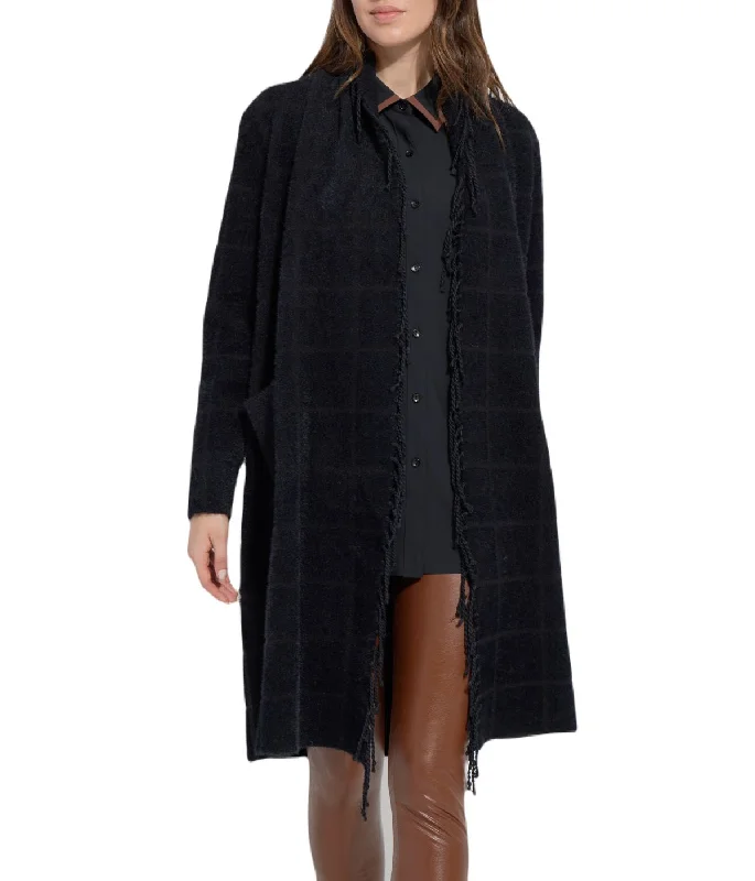 Bargain Bin Alice Fringe Sweater Coat Black Plaid