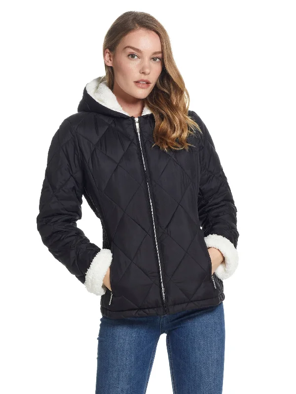 Value Deals Sherpa Lined Hooded Ladies Quilted Jacket