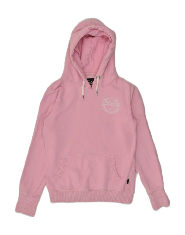 Price Fest SUPERDRY Womens Graphic Hoodie Jumper UK 8 Small  Pink Cotton
