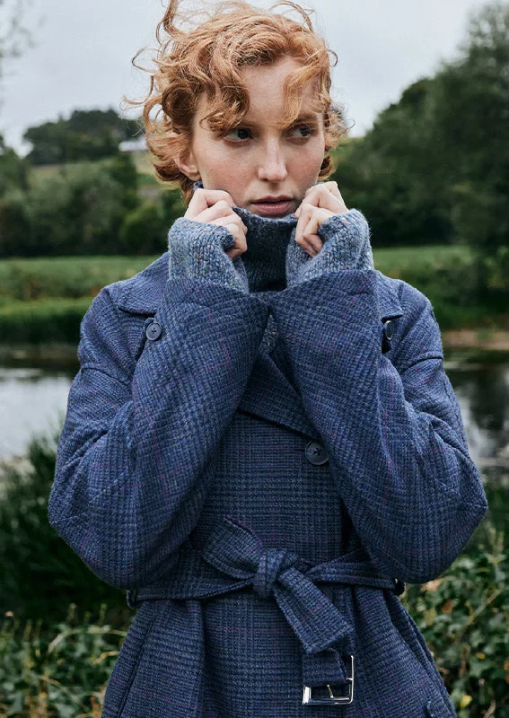 Final Clearance Navy Prince of Wales Check Faye Double Breasted Mac Coat