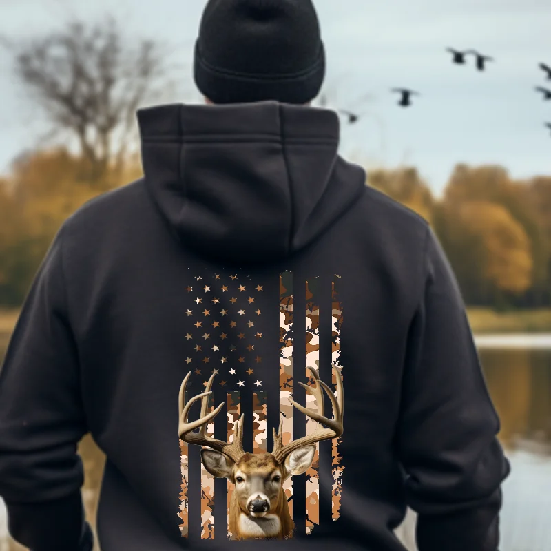 Discount Extravaganza Patriotic Deer Heavy Blend Pullover Hoodie - Camo