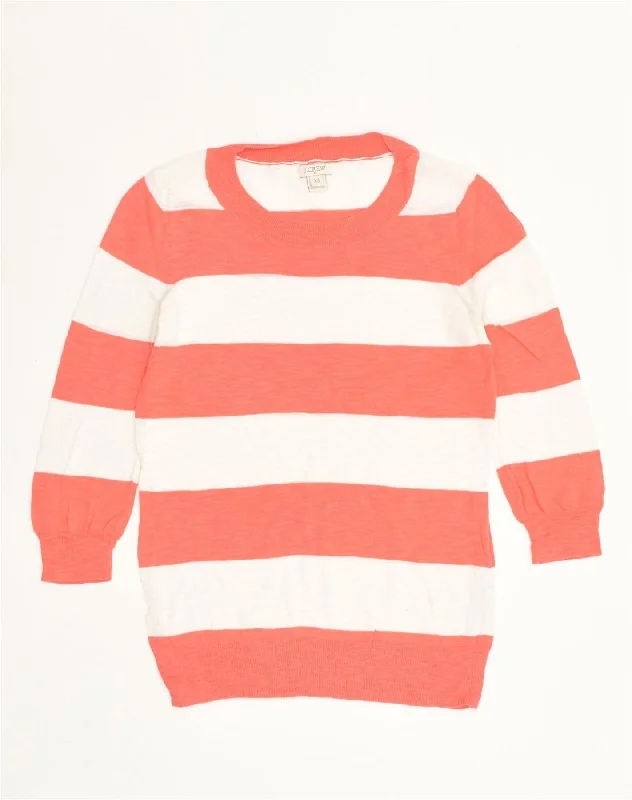 Big Savings J. CREW Womens Crew Neck Jumper Sweater UK 4 XS Orange Striped Cotton
