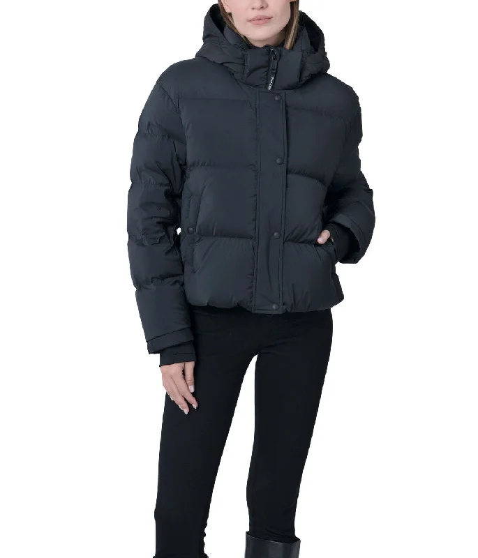 Don't Miss Ritz 24" Recycled Strech Poly Fly Front Hooded Cropped Blouson Black