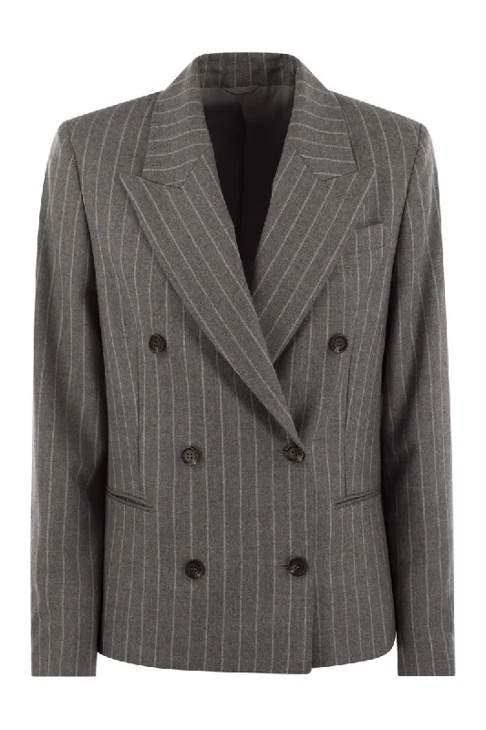 Final Markdown Virgin wool mouliné pinstripe jacket with beadwork
