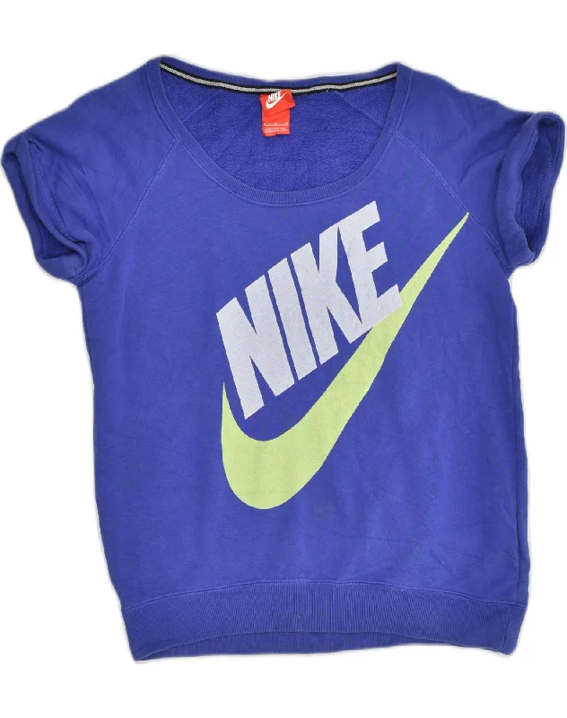 Huge Savings NIKE Womens Short Sleeve Graphic Sweatshirt Jumper UK 14 Medium Blue