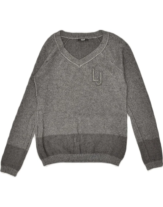 Amazing Deals LIU JO Womens V-Neck Jumper Sweater UK 12 Medium Grey