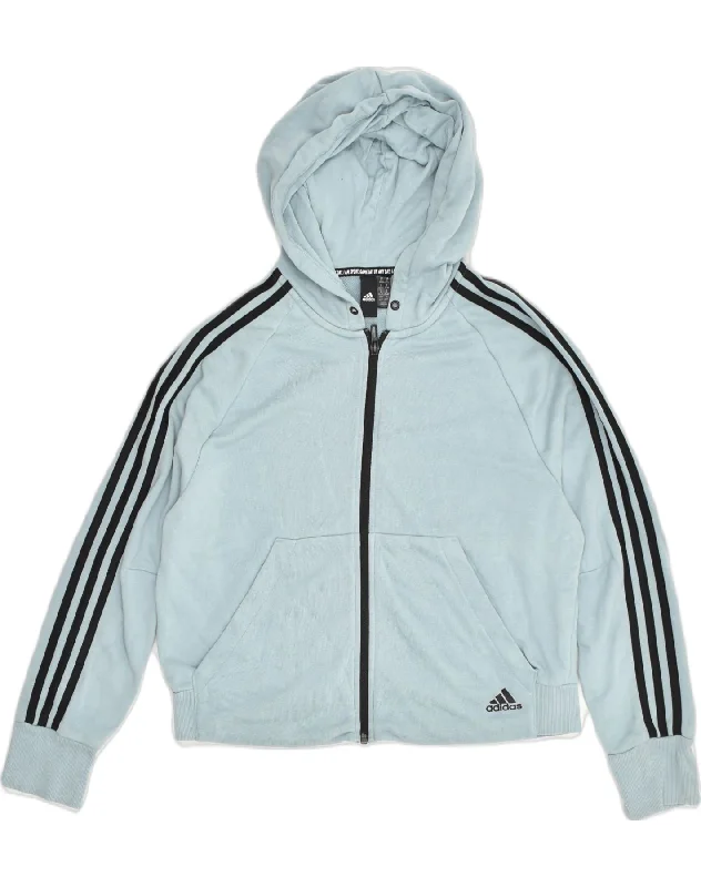 One-DAY Sale ADIDAS Womens Zip Hoodie Sweater UK 12-14 Medium Blue Cotton