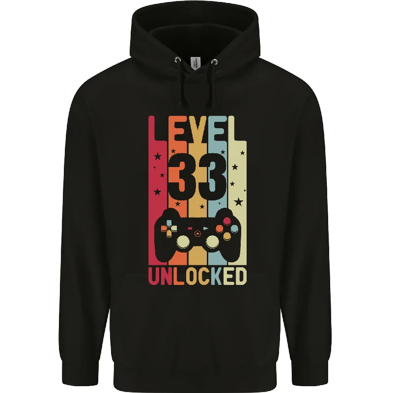 Sneak Peek Sale 33rd Birthday 33 Year Old Level Up Gaming Mens 80% Cotton Hoodie